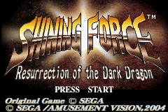 Shining Force: Resurrection of the Dark Dragon title screen for GameBoy Advance